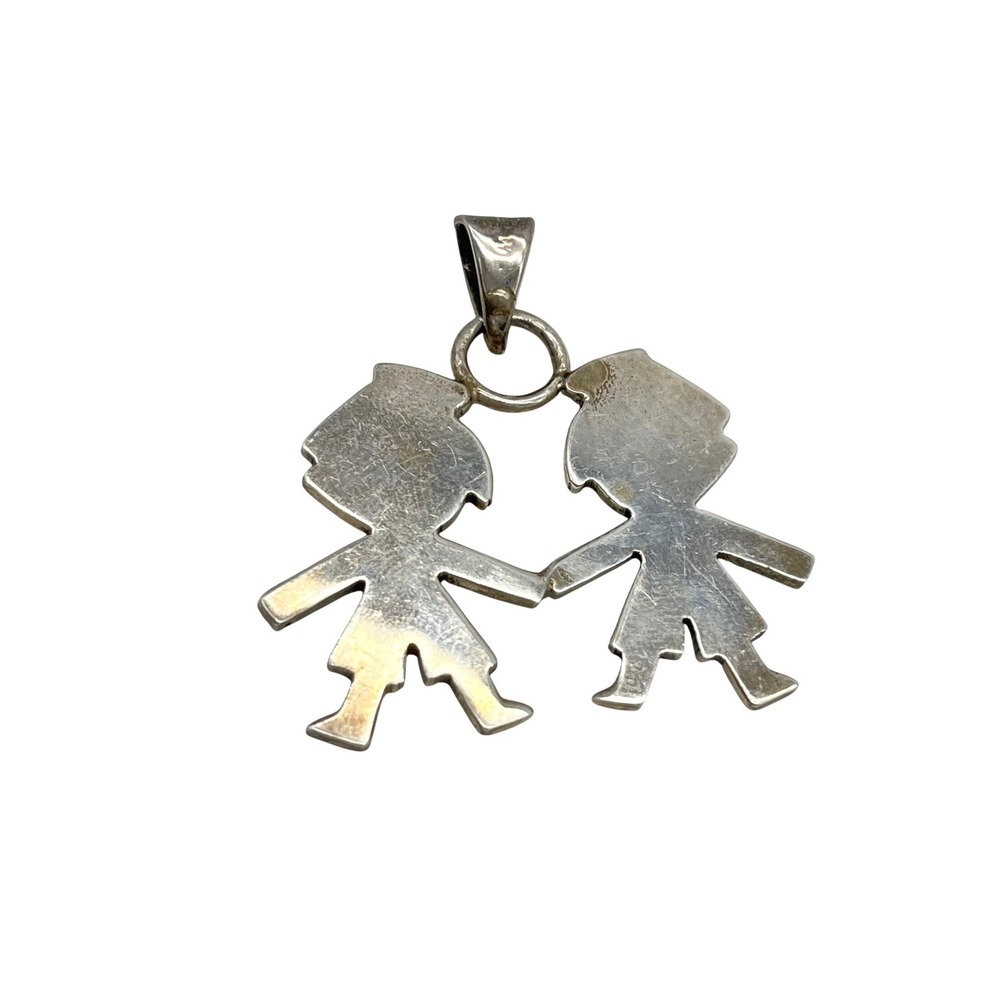 Taxco Sterling Silver Two Boy Children Mother's Necklace Pendant Charm‎ Mexico